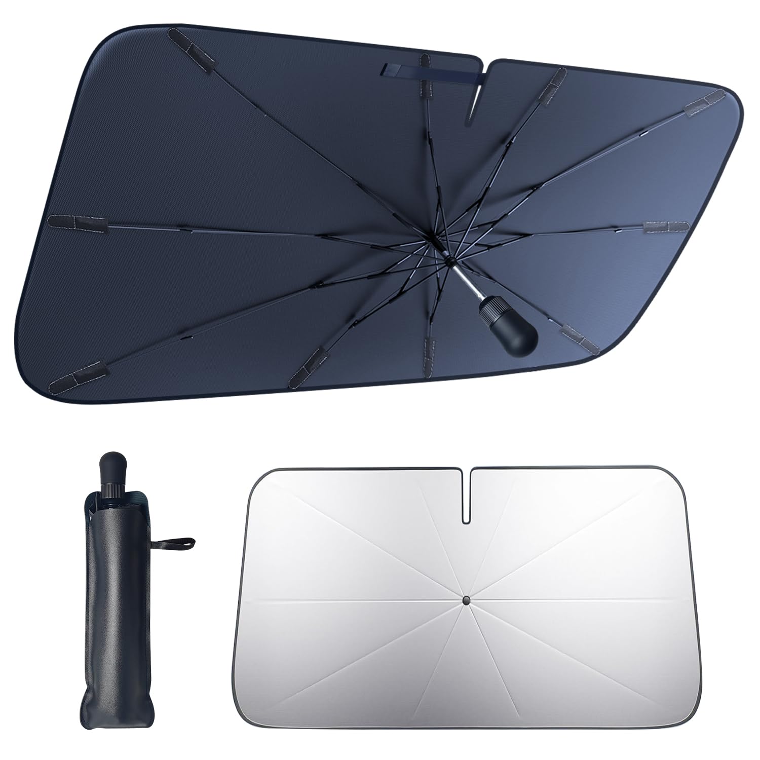 RUSEPIN Car Sunshade for Front Cars New Design Extendable Center Foldable Car Sunshade with 10 Light Heat Sun UV Prevents Interior Easy Storage Pouch