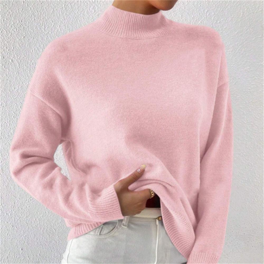 Women's Autumn/Winter Mock Neck Pullover Sweater, Fashion Solid Color Loose Fit Long Sleeve Knit Top S-XL