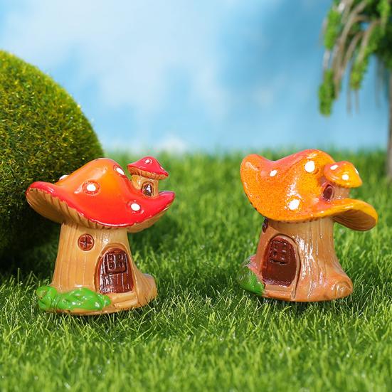 Micro Landscape Ornaments Resin Mushroom House Fairy Garden Miniature Village Cottage for Succulents Bonsai Moss Terrarium Plant Pots Fish Tank