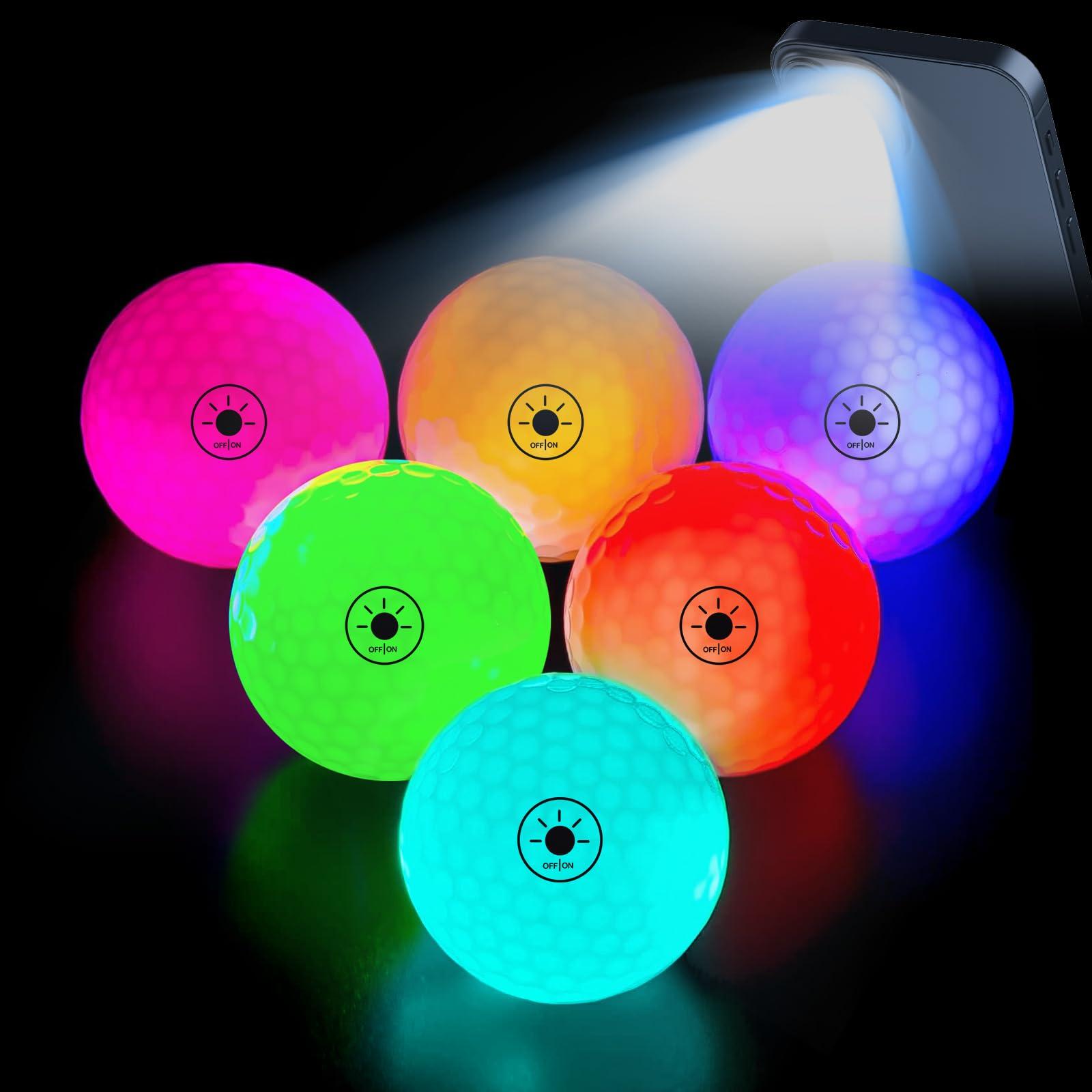 

THIODOON Light-Up Golf Balls, 7 Colors, for Night Golf, 6-Pack