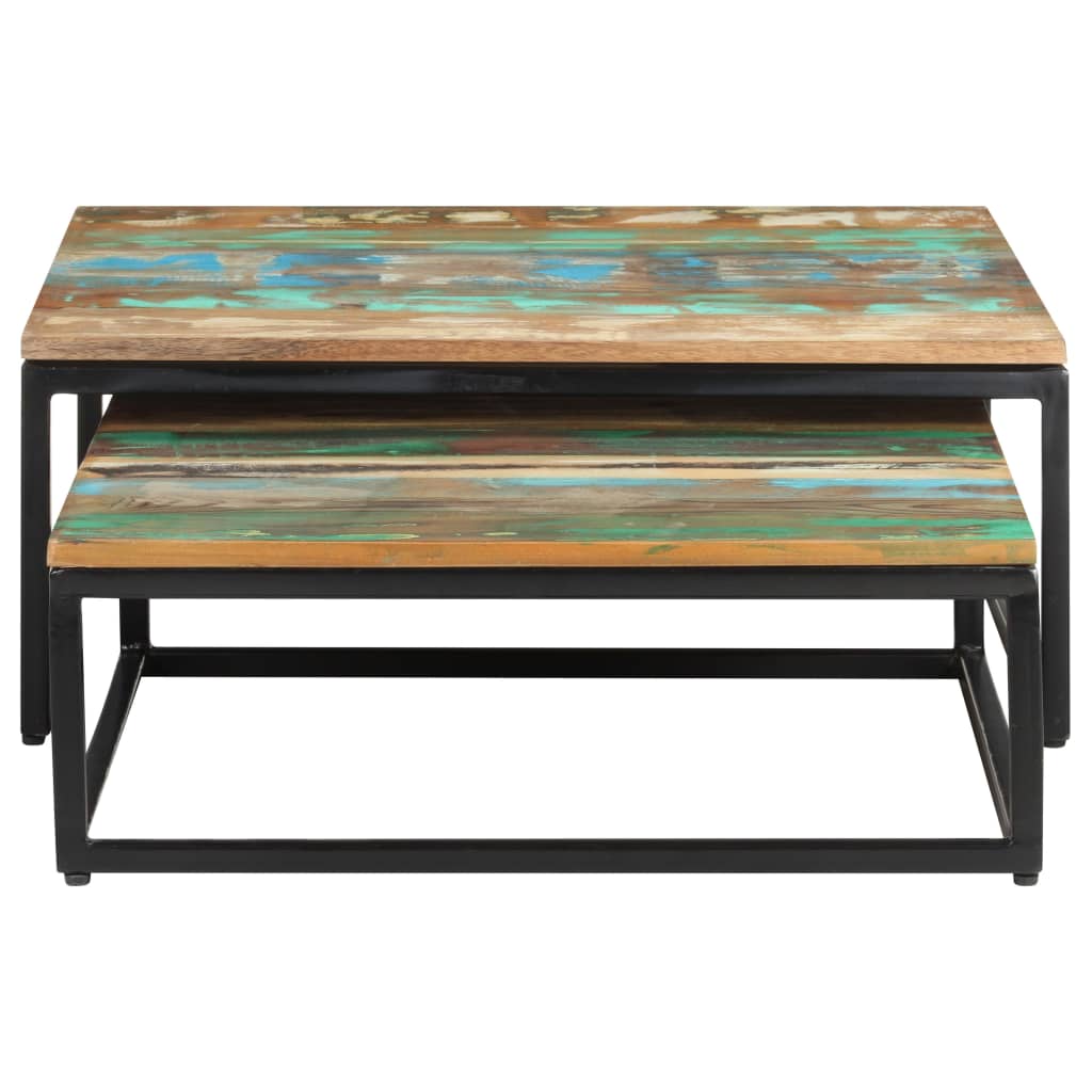 Set of 2 Side Tables Recycled Solid Wood