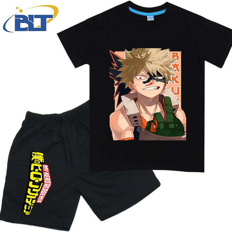 My Hero Academia anime costume kids T-shirt set pure cotton short-sleeved shorts 2-piece set for boys and girls