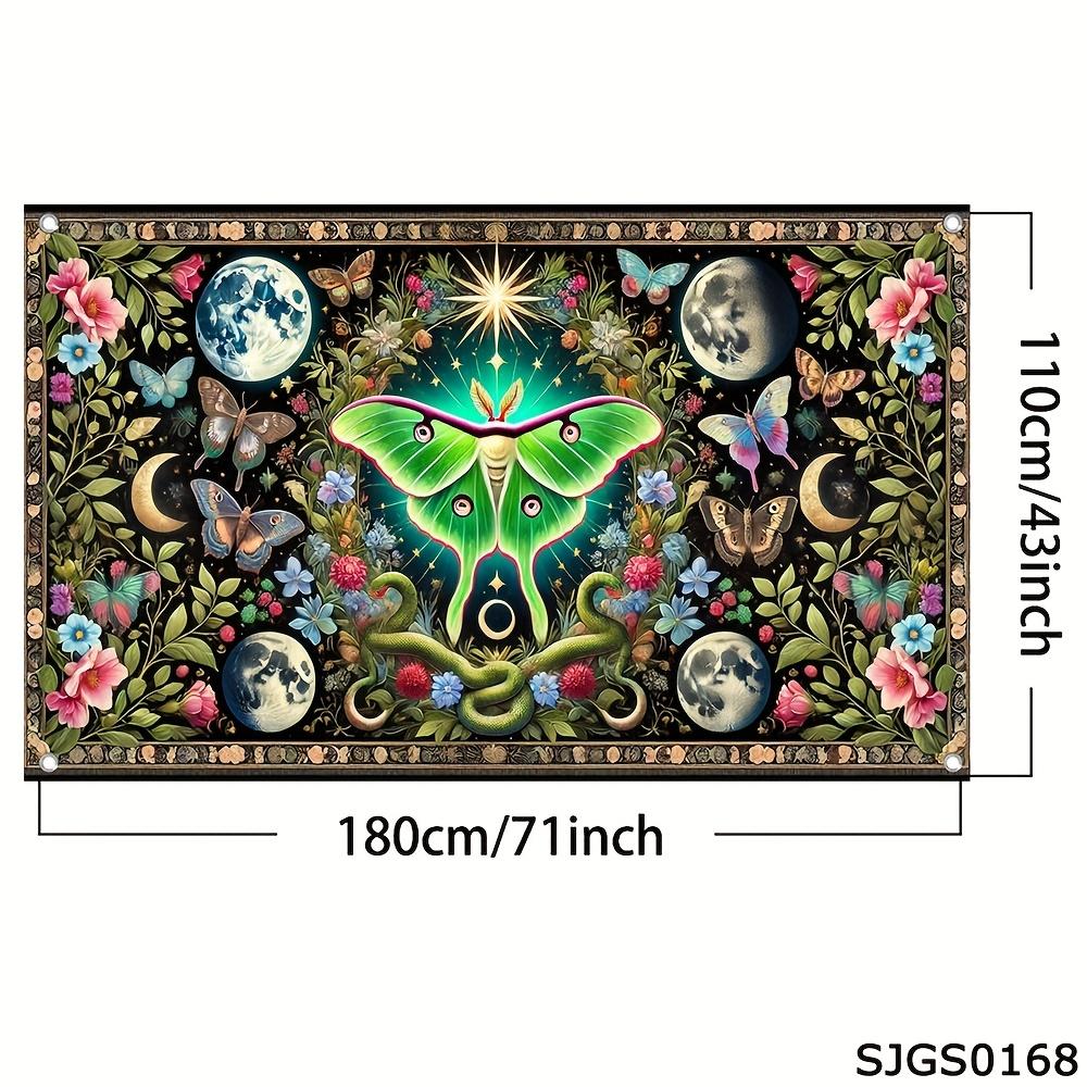 Luna Moth Wall Tapestry Cosmic Butterfly Art Moon Phases Floral Pattern Mystical Nature Decor Boho Living Room Wall Hanging