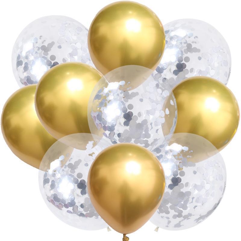 Birthday & Ceremony Decoration Balloon Set: Metallic Sequins, Table & Ground Floating Balloons.