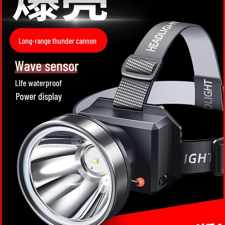 Rechargeable Super Bright LED Headlamp - Long Battery Life, Motion Sensor, Ideal for Outdoor Night Fishing