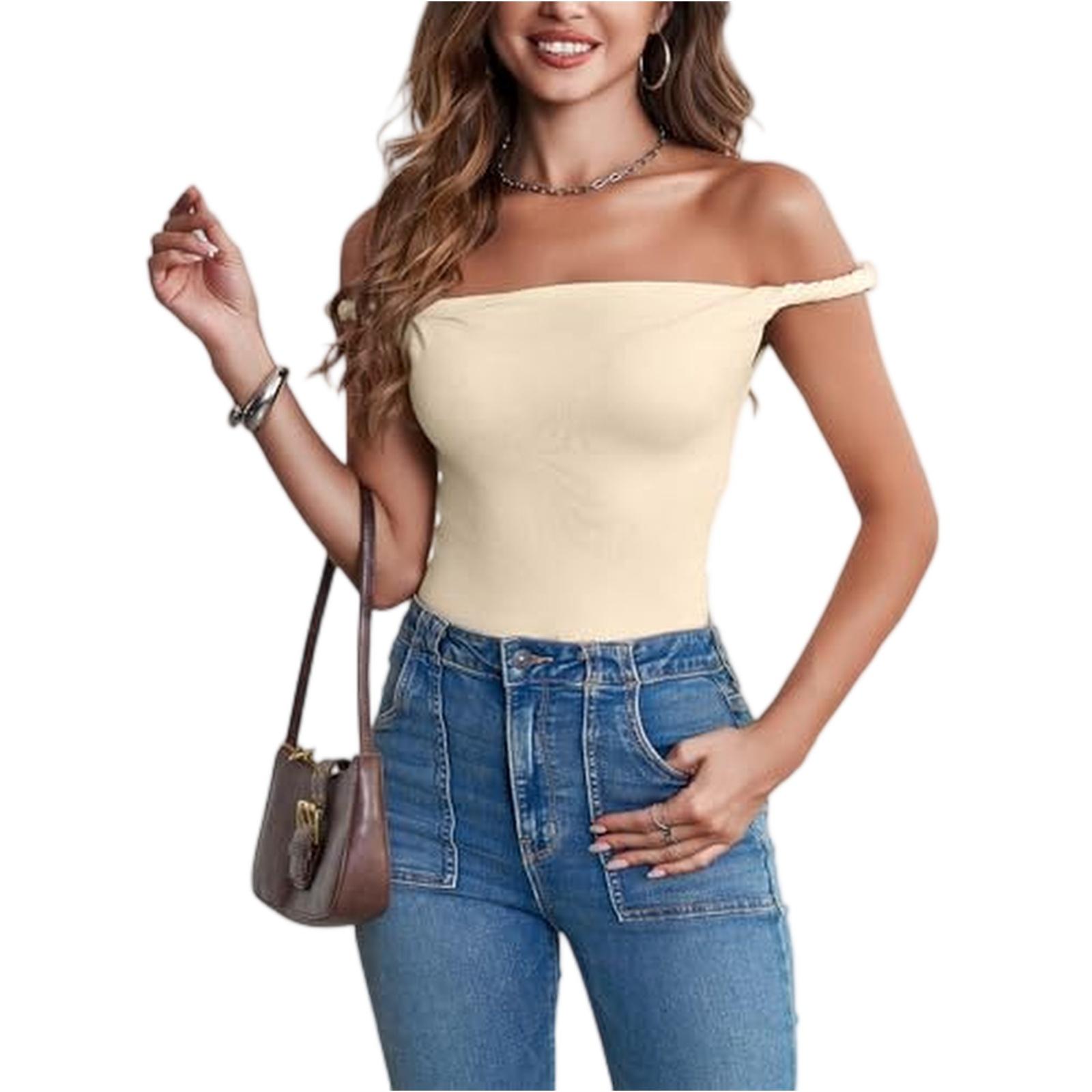 Women s Summer Off-Shoulder Fashionable And Sexy Top L бежевый
