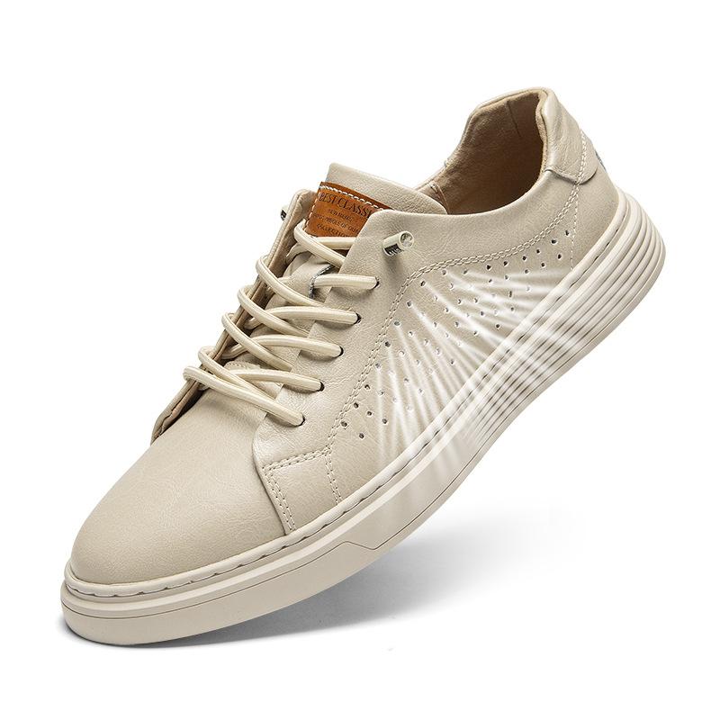 Summer new breathable all-match flat baseplate shoes men's leather casual shoes gouging men's shoes