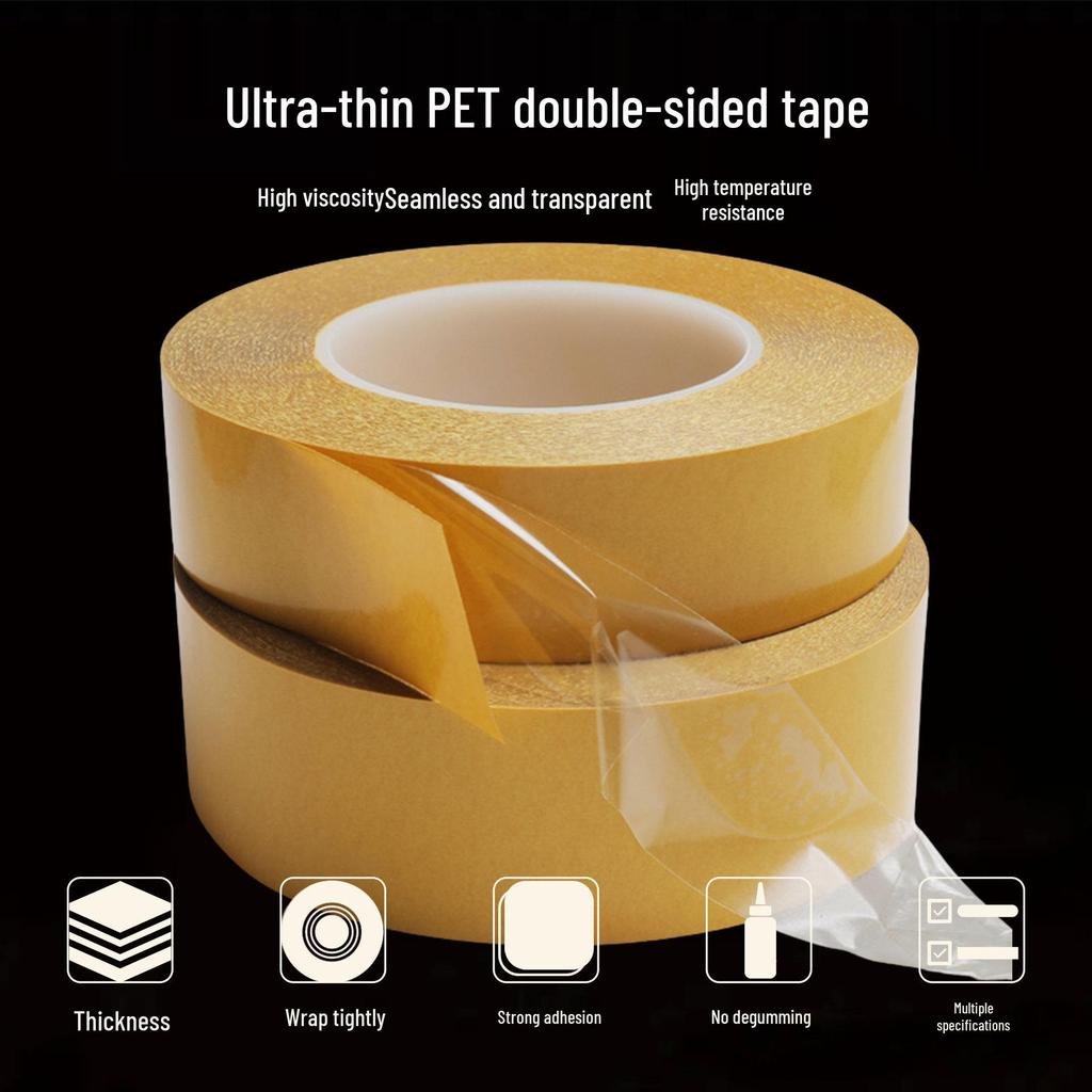Transparent, High-Viscosity, Heat-Resistant, Removable, Traceless, Washable, Thickened Double-Sided PET Tape for Printing.