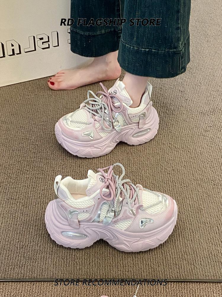 Fashion Shoes Women's Sneakers With Platform Tennis Female Woman-shoes Thick Sole 2025 Trainers Mesh Roses Summer Sneakers Mesh Women's