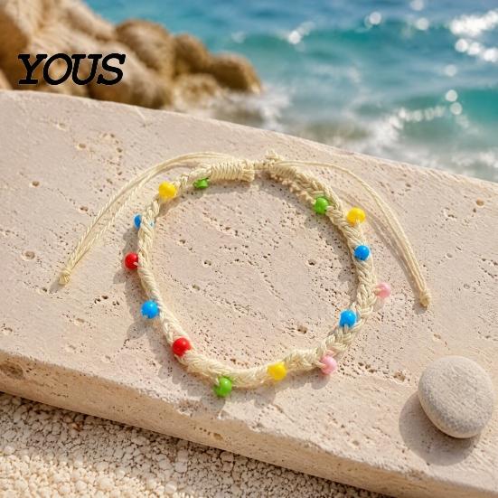 Waterproof Braided Rope Jewelry Handmade Bracelet for Women, Bohemian Woven Wrist Durable Cord Bracelets Daily Wear with Colorful Rice Beads,