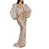 Women's Polka Dot V Neck Lantern Sleeve Maxi Dress with Tie Belt