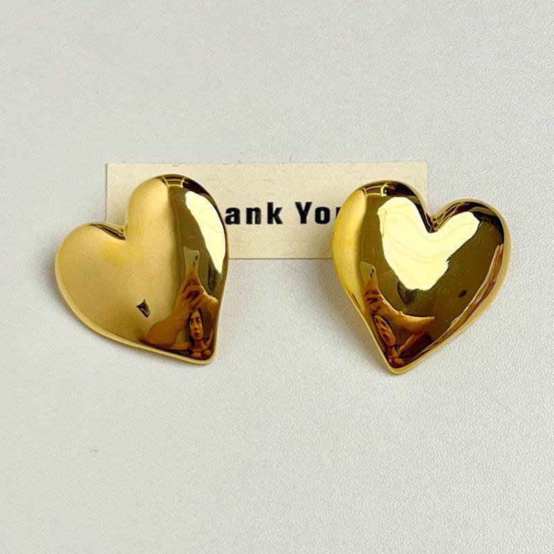 Niche Style Exaggerated Glossy Big Love Heart Online Red Hot-Selling Earrings Gold