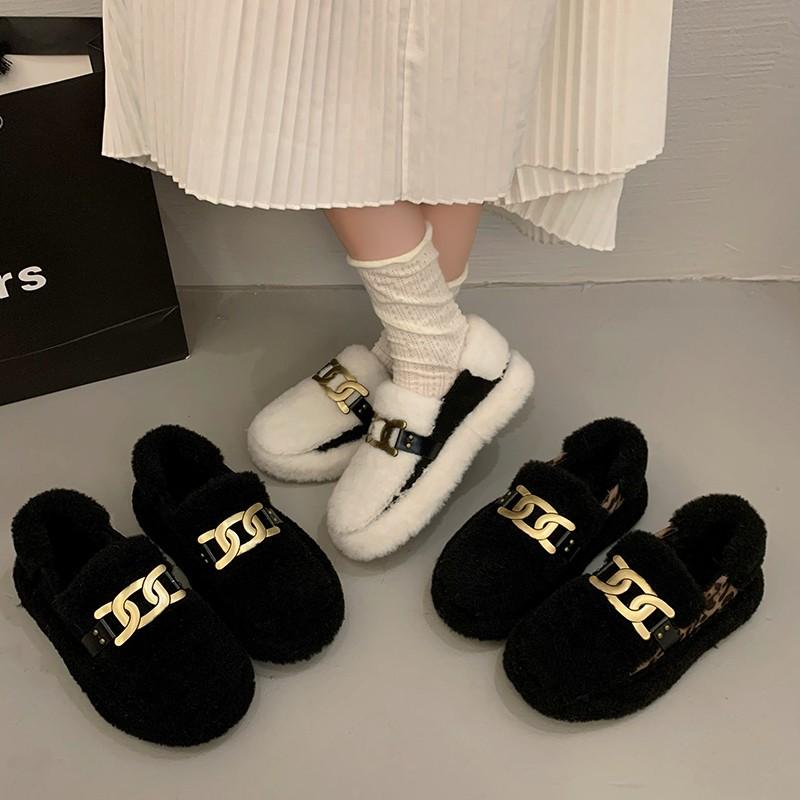 Fashion Women's Leopard Print Autumn Casual Shoes Round Toe Thick Sole Slip-on Loafers Fur Autumn New Outdoor Walking Shoes Slip-on 2024