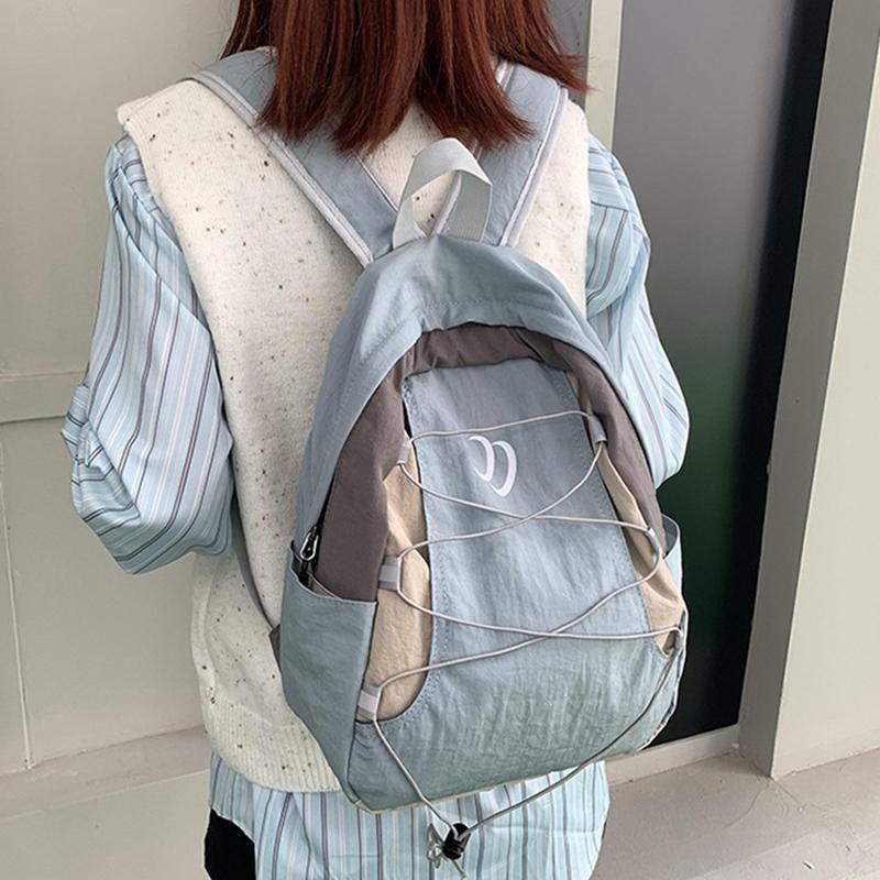 SCIONE New Fashion Backpack Japanese Style Stitching Contrast Drawstring Backpack Lightweight Sports Outdoor Travel Bag Student Schoolbag