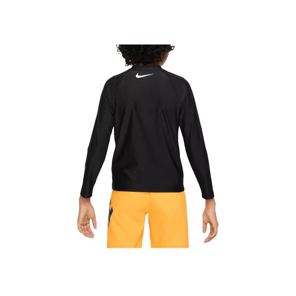 Nike Kids Swimwear Letter Print Comfortable Long Sleeve Sun Protection Kids swimwear Black White FZ6552-010