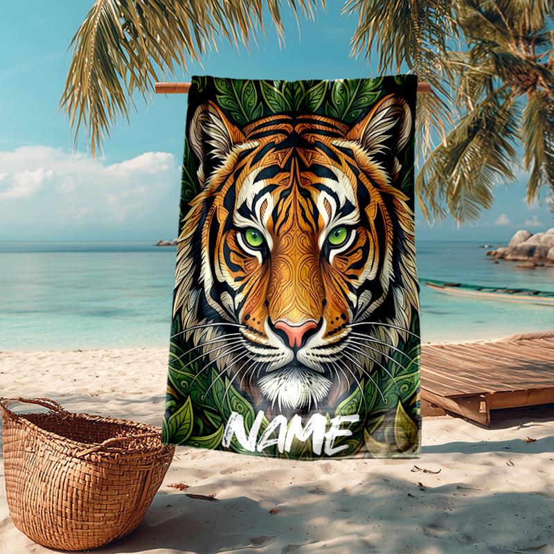 Custom Name Ultra-Soft Beach Towel with Tiger Theme,Ideal for Pool - Camping, Diving - Perfect Travel Essential, Vibrant Beach Towel.