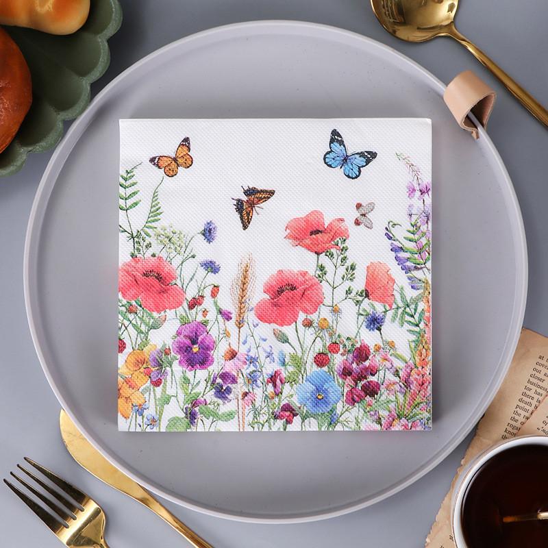 20Pcs/pack 33x33cm Plant Flower Printed Paper Tableware Disposable Napkin Tissues Home Wedding Party Decoration
