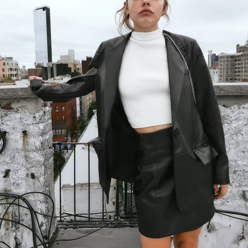 Za Autumn and Winter New Arrivals Women's Clothing Zr European and American Style Fashionable Straight Leather-Effect Blazer 1255760