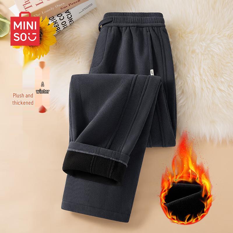 

MINISO Men s Fleece-lined Chenille Winter Curved Straight Leg Casual Pants L
