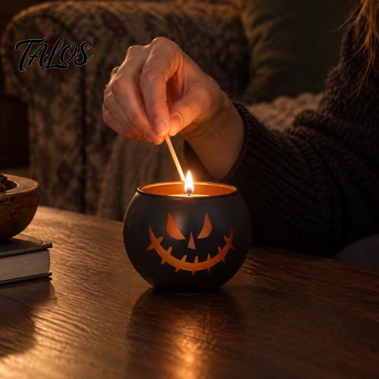 Halloween Pumpkin Candle Holder Glass Holder, Iron Art Tealight Lantern for Tabletop Window Gift Ideas And Fireplace Decoration, Decorative Ghost Face
