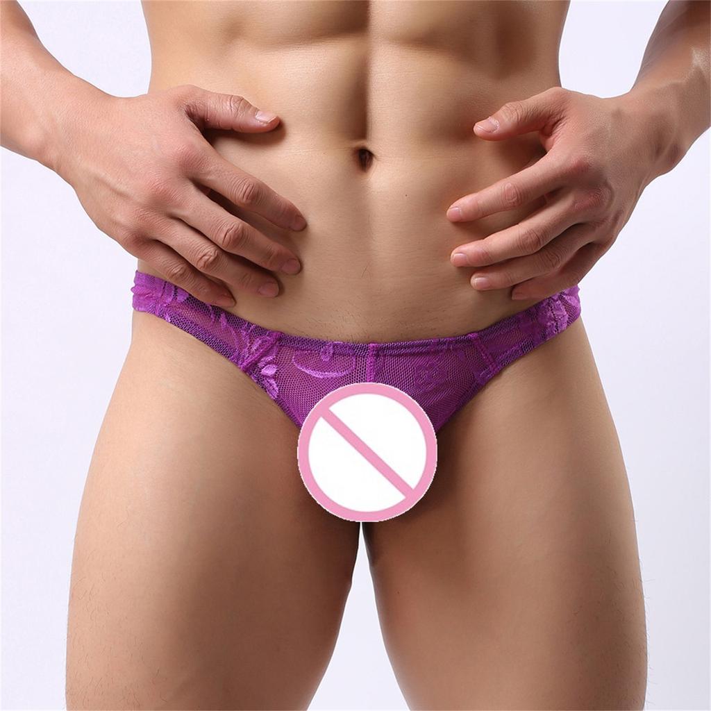 Men's Sexy Mesh Lace Transparent Underwear Sexy Transparent Low Waist Briefs
