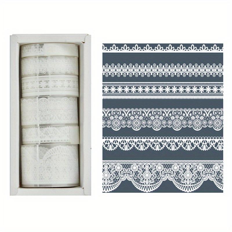 6 Rolls of European and American Style, Multi-Size, Retro Literary Lace Transparent PET Notebook Tape Stickers