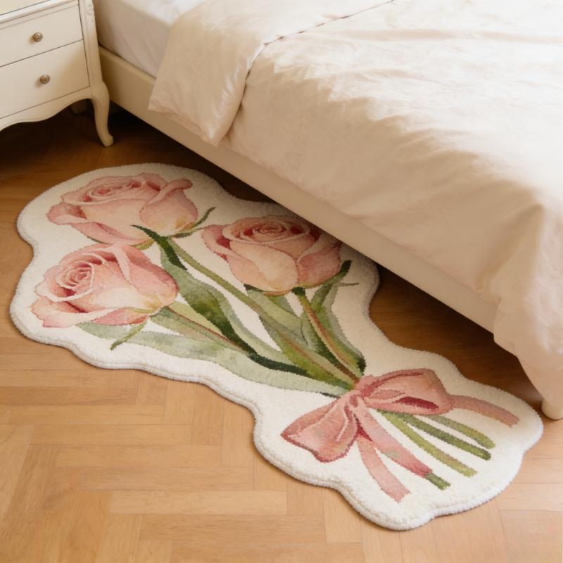 Girly Style Carpets for Living Room Flowers Bedroom Decor Carpet Fluffy Soft Irregular Bedside Rug Home Thicken Plush Floor Mat