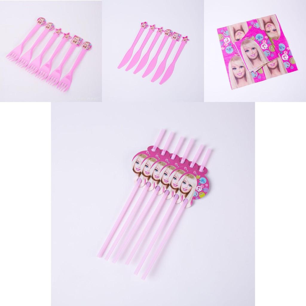 Barbie Doll Pink Birthday Supplies For Girls With Complete Tableware And Toys