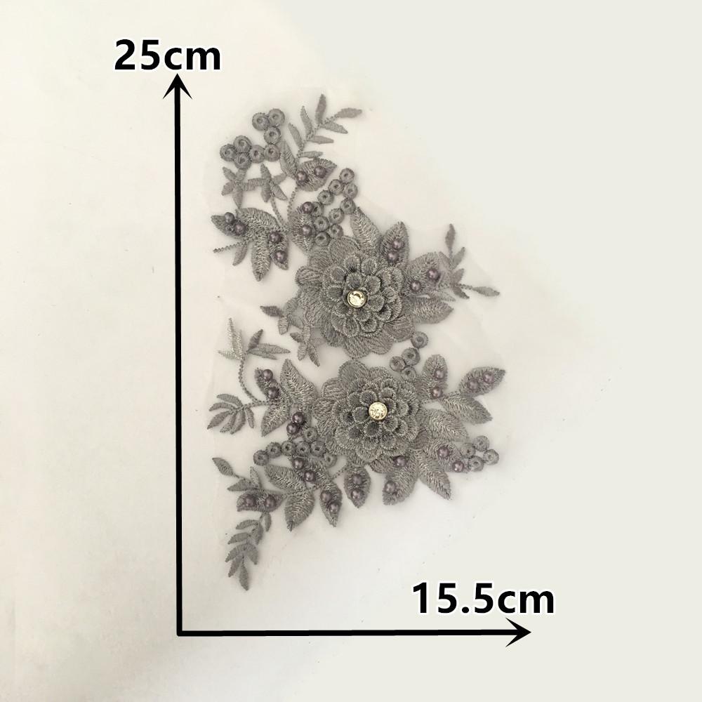 Grau I Polyester Stickerei Dreidimensional Einzelne Blume Perlen Nähen Spitze DIY Dekoration Mit Kragen Bekleidungszubehör Zubehör