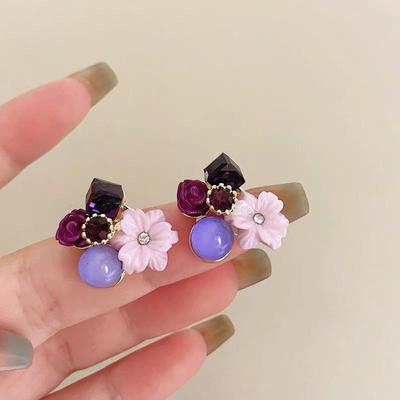 Elegant Purple Crystal Flower Earrings - Unique and Chic Design