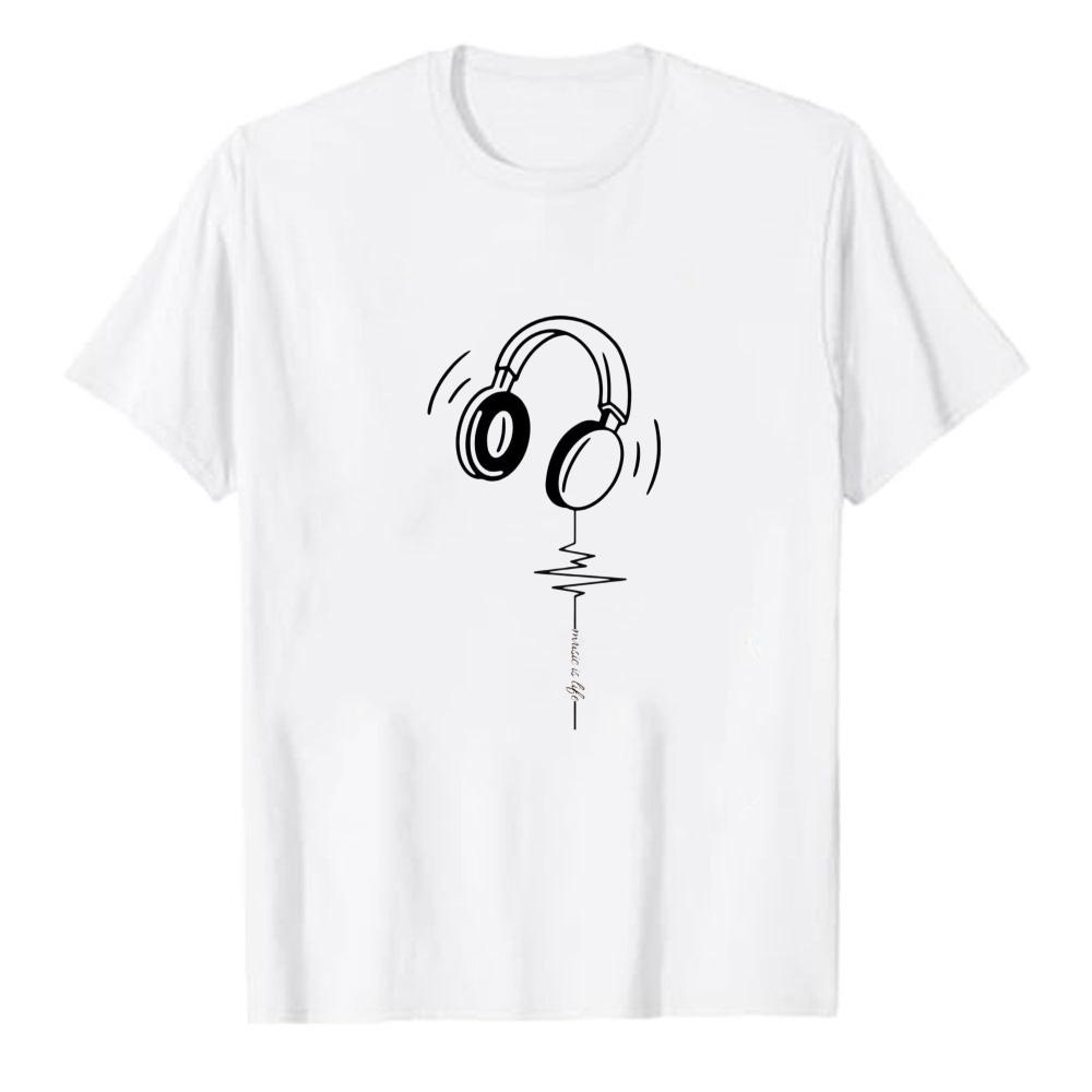 Minimal Line Art Headphones Music Graphic Modal TShirt Sketch DJ Audio Earphone Art Print Soft Music Lover Hip Hop Streetwear