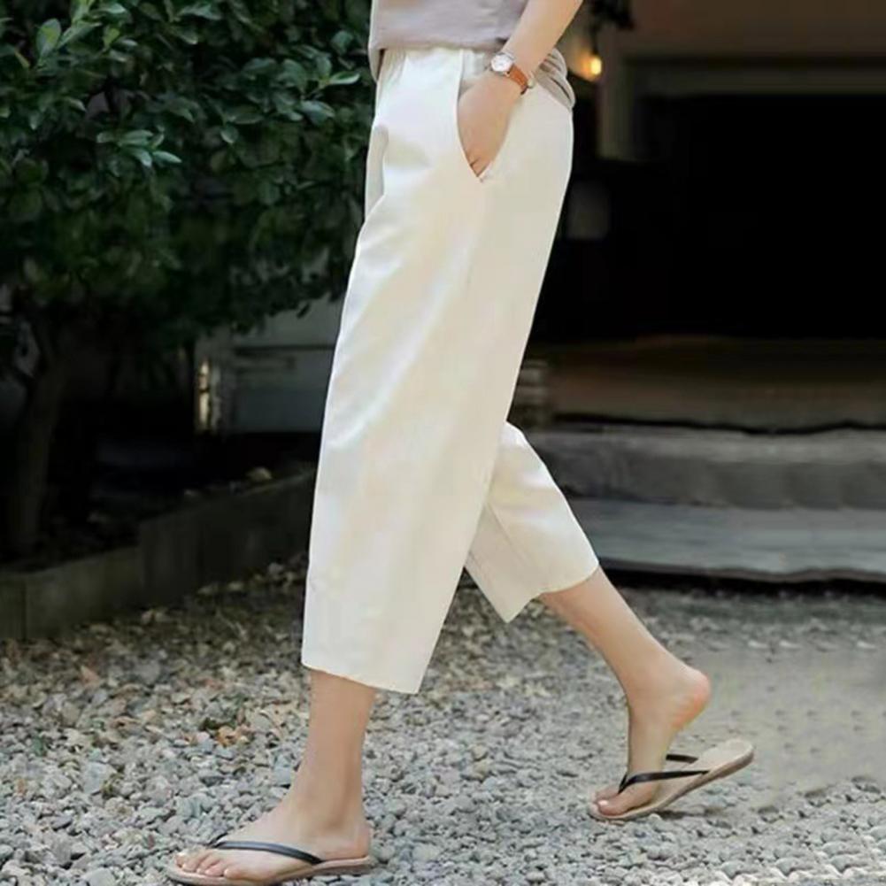Women Casual Pants Summer Women's Casual Cropped Trousers Lightweight Elastic Waist Pants for Daily Wear Breathable for Women