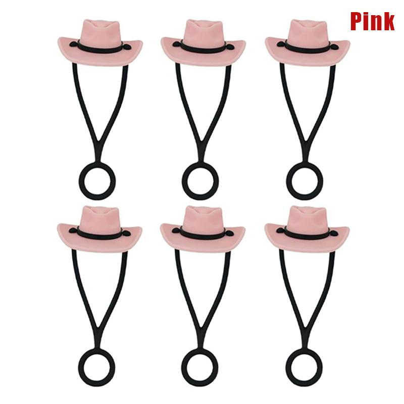 

6 шт. силиконовая ковбойская шляпа соломенные чехлы кепка милый забавный стакан соломенный топпер аксессуары для мужчин и женщин подарок многоразовая соломенная кепка розовый
