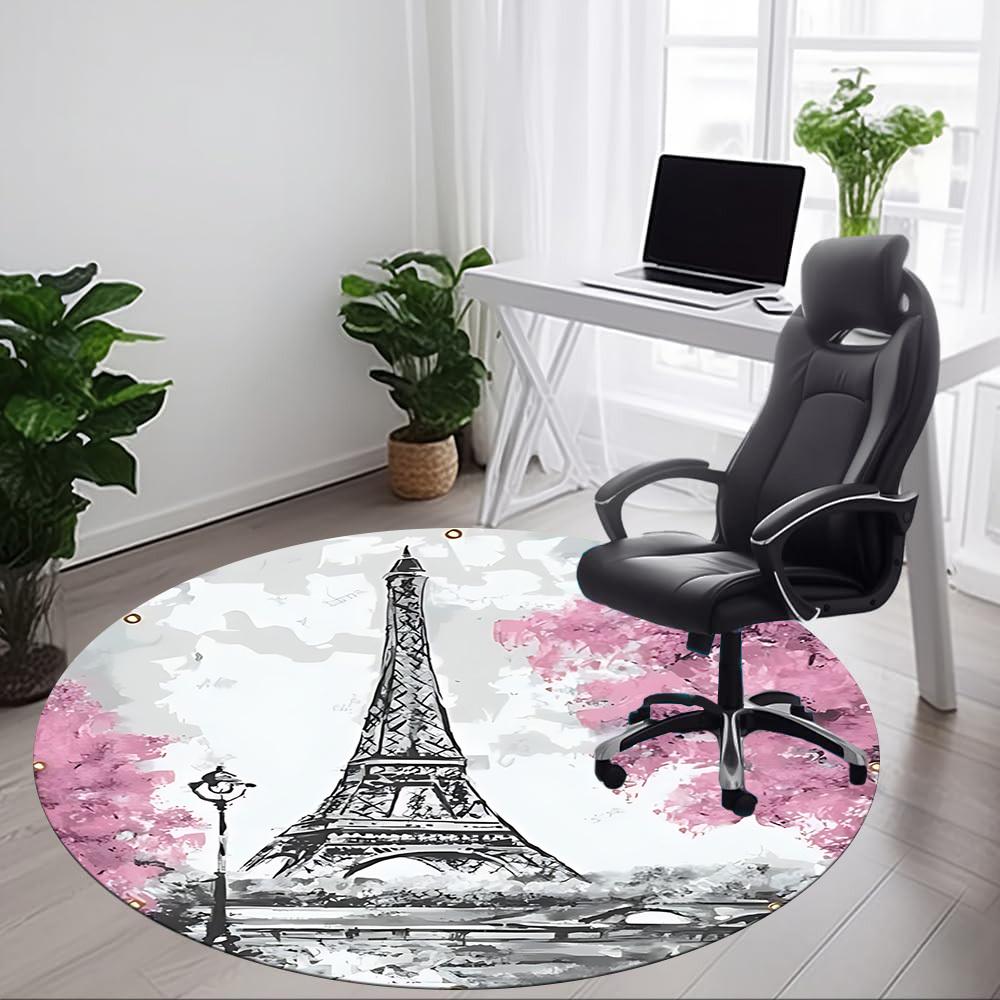 1pc Eiffel Tower, Paris Office Round Rug, Carpet for Office, Gaming, Lightweight Round Floor Mat yy260205023