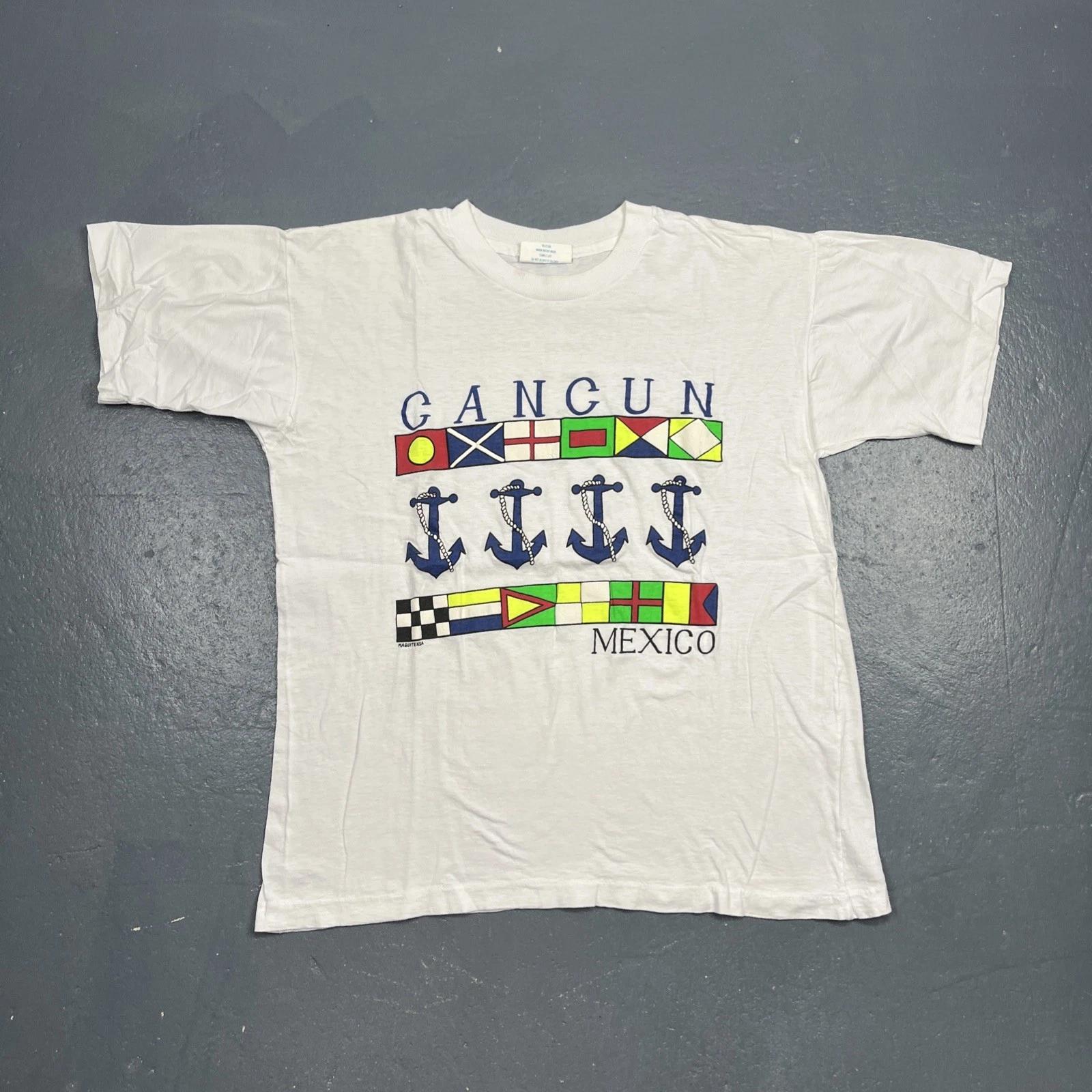 

Vintage Cancun Mexico Graphic Tshirt White XL Unisex Casual Beach VTG Vacation L