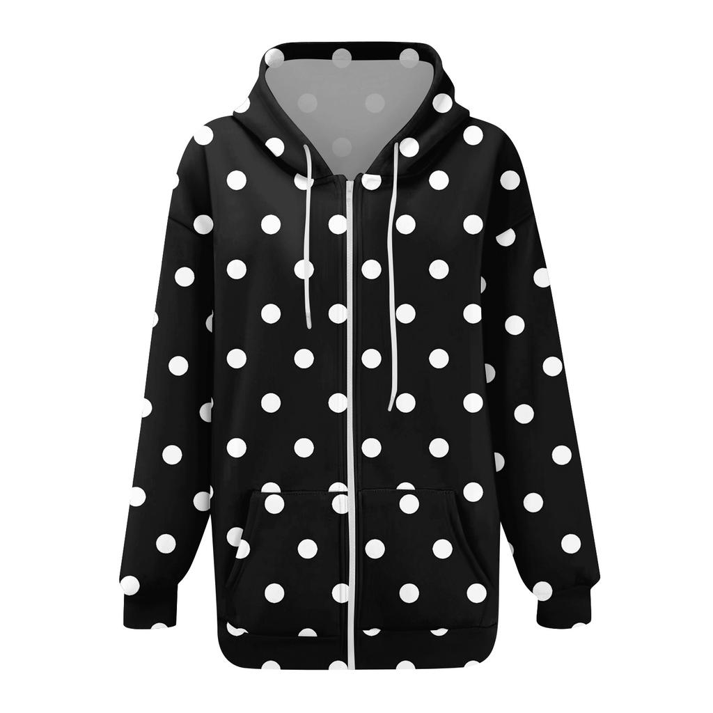 Women's Long Sleeve Print Sweatshirt Long Sleeve Pocket Jacket Zipper Hoodie Coat