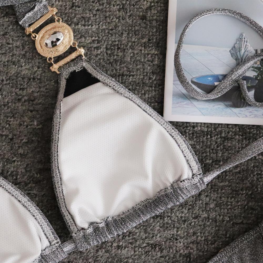 Sexy Shiny Swimsuit Crystal Diamond Bikini Gold Strap Ladies Swimsuit
