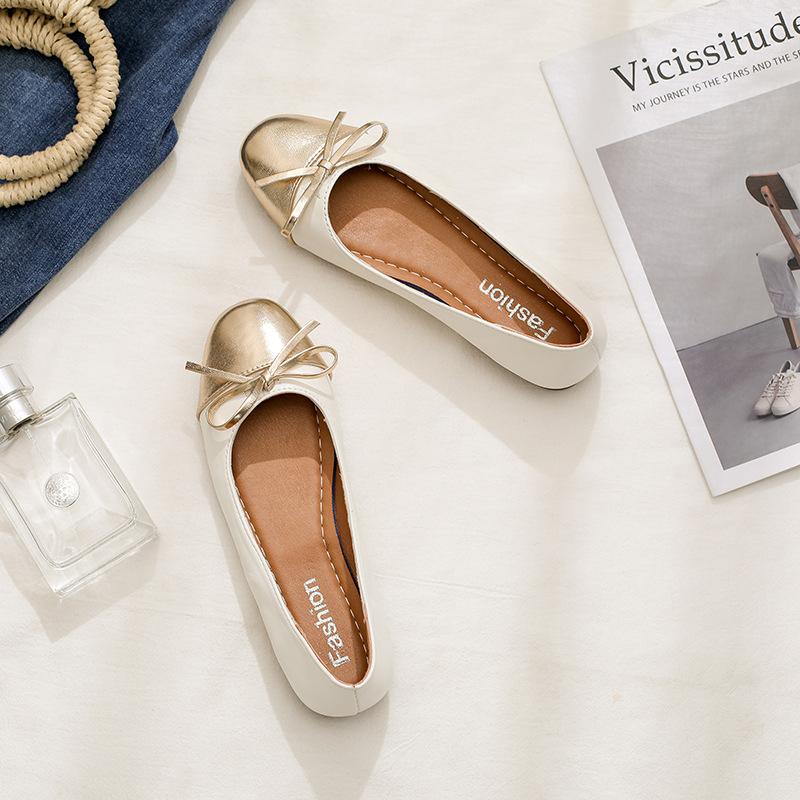 Four Seasons Versatile Bow Ballet Shoes Color Matching Round Head French Retro Classic Wind Light and Comfortable Fashion Shoes