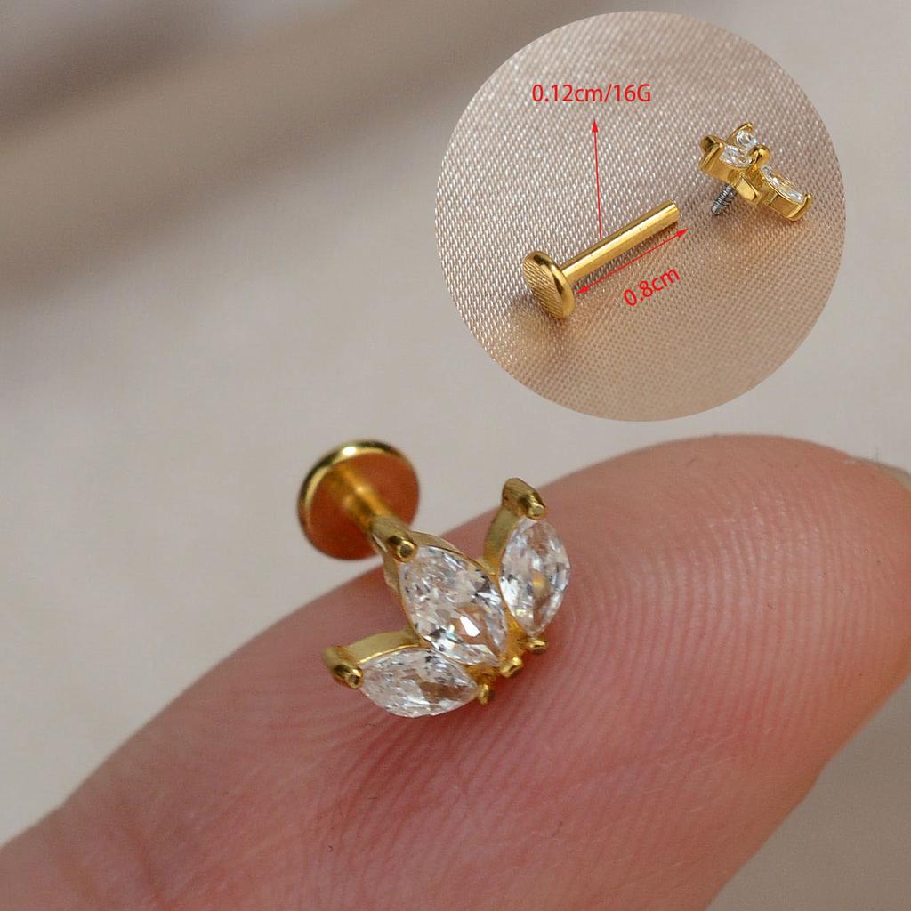 1PC Titanium Stainless Steel Earrings Tiny Butterfly Leaf Flat Rook Lobe Cartilage Snug Helix Couch Tragus Labre Piercing 16G