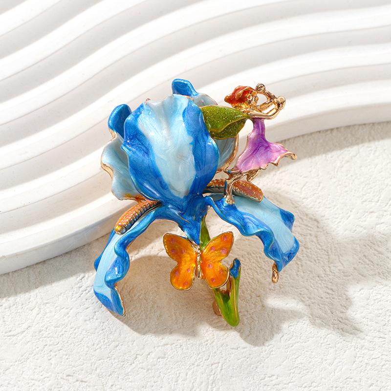 

Vintage Vintage Fashion Elegance Advanced Sense Heavy Industry Imitation Enamel Color Glaze Three-dimensional Iris Butterfly Brooch Female