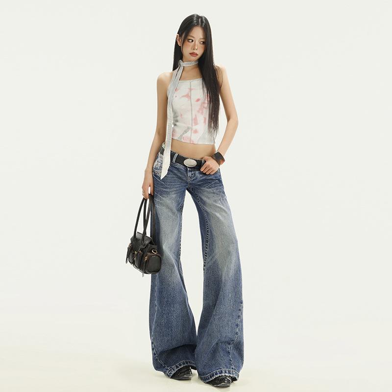 

2026 Women s Spicy Low-Rise Flare Jeans – Slimming Retro Wide-Leg, Spring/Autumn Style Large