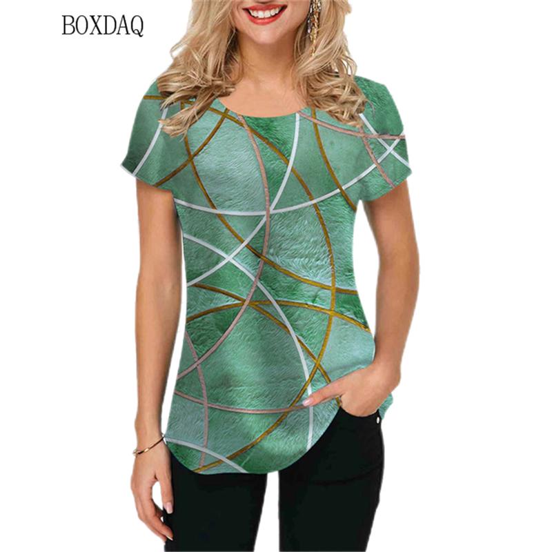 Geometric Graphic Women 3D Printed T-shirts Short Sleeve Ladies Simple T Shirt Summer Casual Round-Neck Female Oversized Tops