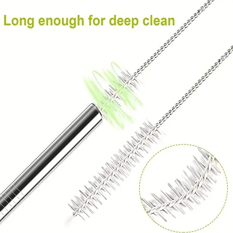 304 stainless steel straw set, reusable with cleaning brush bag