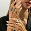 5Pcs Set Goth Crystal Open Ring For Women New Trend Geometric Adjustable Knuckle Rings New Year Party Jewelry Gift