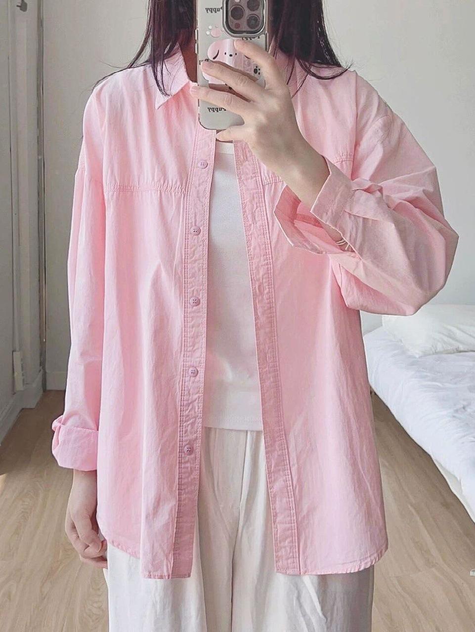 

Жіноча сорочка Dopamine з довгими рукавами зі 100% бавовни - універсальний осінній верхній одяг, однотонний, вільного крою XL світло-рожевий колір