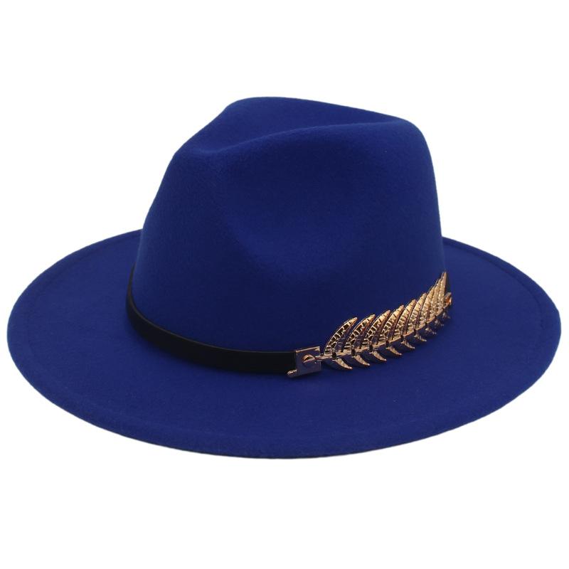 Top Hat Men'S Golden Fishbone Women'S Woolen Jazz Hat Big Brim Felt Hat Retro Hat