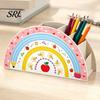 Makeup Brush Holder for Vanity Wooden Rainbow Pencil Holder, Cute Desk Organizer, School Office Art Supply Stationery Storage Kids, Teacher