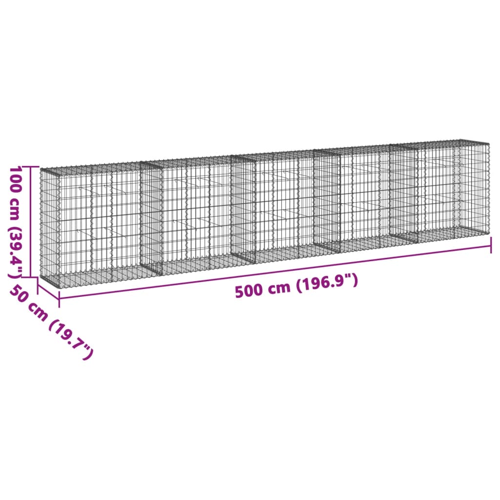 Gabion with Lid 500 X 50 X 100 Cm Galvanized Iron