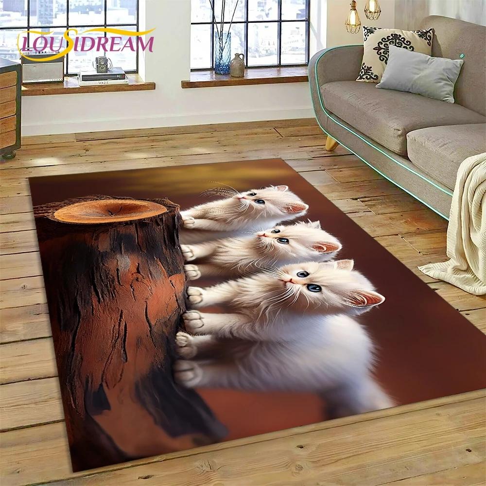 3D Persian Cat,Cute Calico Cat,Ragdoll Cartoon Rug Carpet for Living Room Bedroom Home Decor,Non-slip for Sofa  Doormat Gift Kid