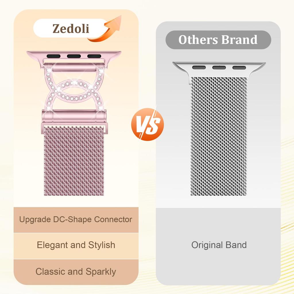 Watch Band For Apple Watch Series 10 9 8 7 SE 6 5 4 3 2 1 42mm 41mm 40mm 38mm DC-Shape Rhinestones Magnetic Clasp Stainless Steel Strap